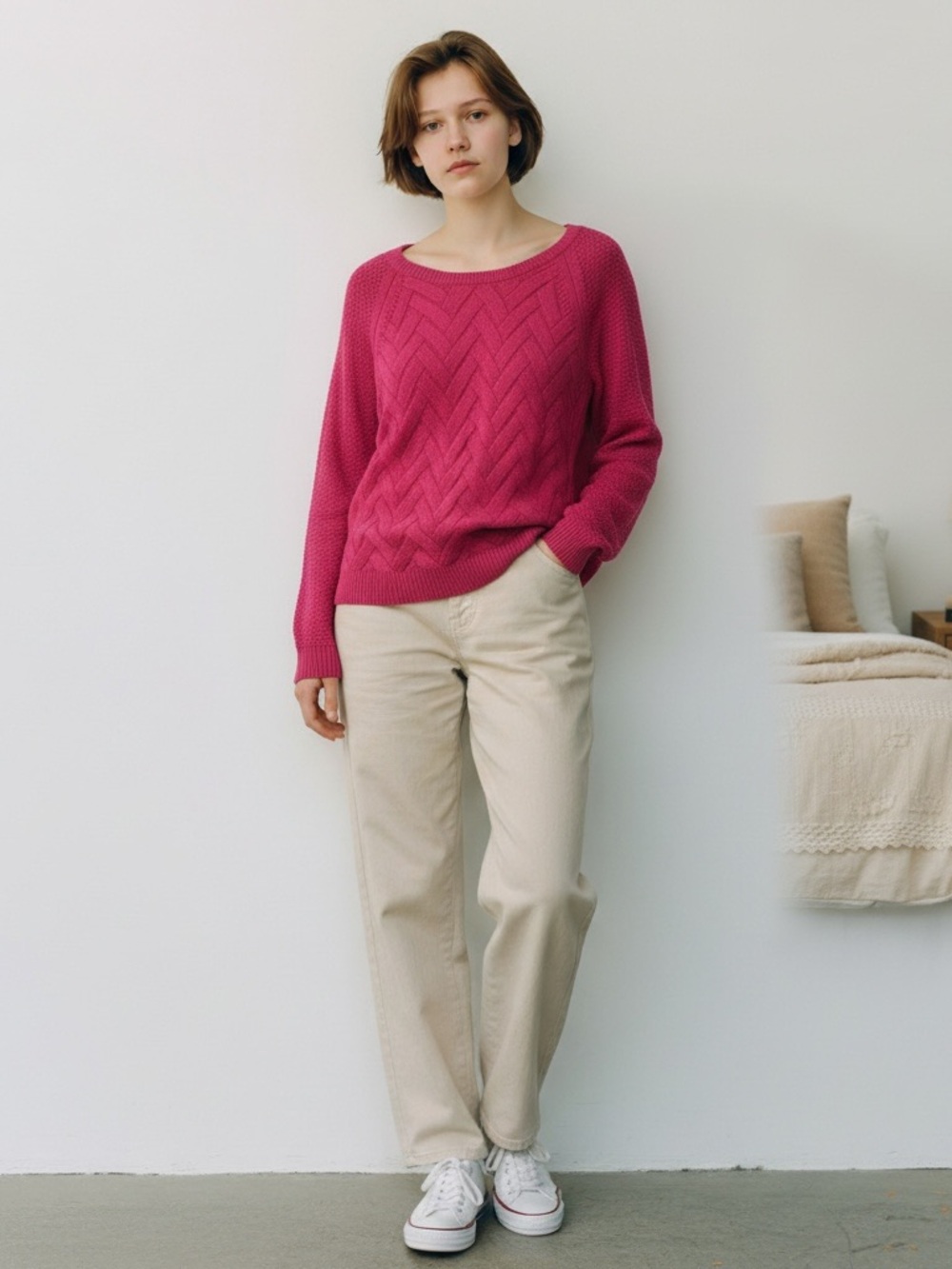 Sonoma Mauve Pink Cable-Knit Scoop Neck Sweater New
